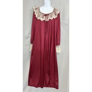 Vtg Red Pinehurst Lingerie Maxi Nightgown sleepwear boudoir Medium Lace‎ Y2K USA